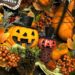 ハロウィンのジャック・オー・ランタンと秋の実を使った飾り付け